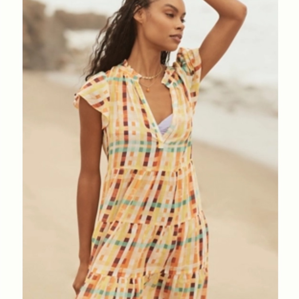 Anthropologie Orange and Yellow Swim Coverup with Floral Details